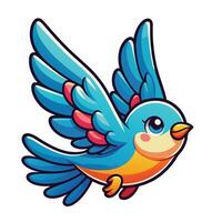 Design a cute bird icon, with a small, chubby body, a sweet expression, and delicate feathers, all in bright, cheerful colors that evoke a sense of joy and whimsy vector