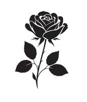 Create a delicate rose silhouette icon, featuring smooth, flowing petals, a simple stem, and soft curves, all in minimalist lines that evoke elegance and charm. vector