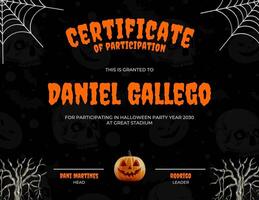 Black Orange Halloween Certificate of Participation template