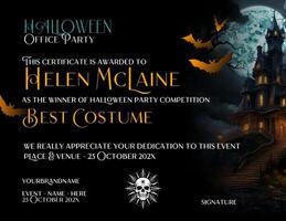 Office Halloween Party Certification for the Best Costume Award template