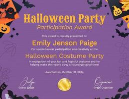 Halloween Party Participation Award for Children Certificate template