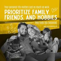 Prioritize family, friends, and hobbies in Work Life Balance Starts for Linkedin Post template