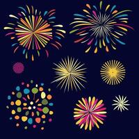 A collection of colorful fireworks on a dark background vector