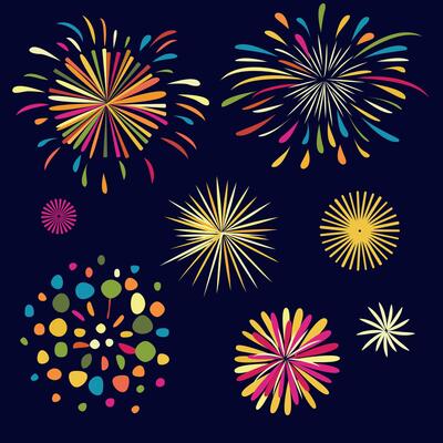 A collection of colorful fireworks on a dark background