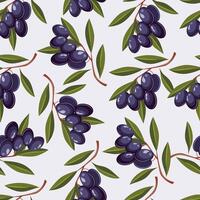 Seamless pattern with black olives. Light background. vector