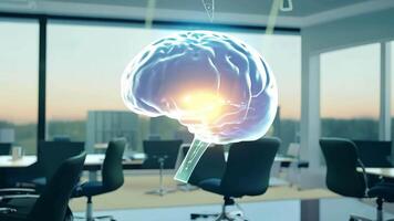 Digital brain human AI 3D virtual thinking modern lab research imagination creativity skill technology intelligence idea innovation concept mind medicine health office business tech video