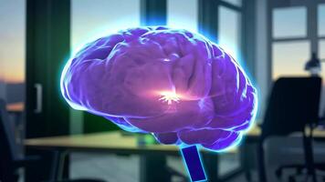 Digital brain glowing colorful human AI 3D virtual thinking modern lab research imagination creativity skill technology intelligence idea innovation concept mind office business tech video