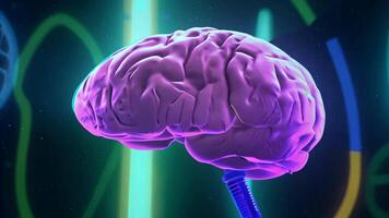 Digital brain glowing colorful human AI 3D virtual thinking modern lab research imagination creativity skill technology intelligence idea innovation concept mind office business tech video