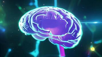 Digital brain glowing colorful human AI 3D virtual thinking modern lab research imagination creativity skill technology intelligence idea innovation concept mind office business tech video