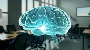 Digital brain human AI 3D virtual thinking modern lab research imagination creativity skill technology intelligence idea innovation concept mind medicine health office business tech video