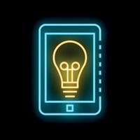 Neon smartphone displaying light bulb icon symbolizing mobile innovation vector