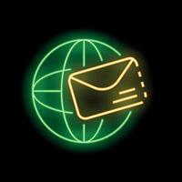 Neon sign representing sending email around the world vector
