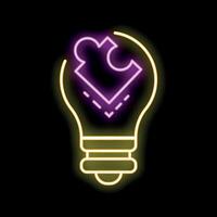 Neon icon of light bulb with puzzle piece representing problem solving vector