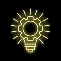 Neon lightbulb shining with gear inside symbolizing ideas vector
