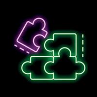 Neon puzzle pieces connecting, problem solving and solution finding concept vector