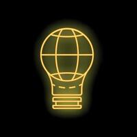 Neon lightbulb with planet earth for global ideas and innovation vector