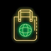 Neon sign showing a shopping bag with a globe for global shopping experience vector