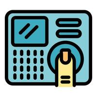 Person using fingerprint scanner for security access control vector