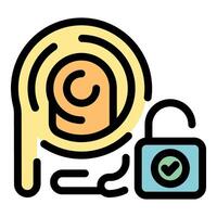 Fingerprint security system access icon showing unlocked security system with fingerprint scan vector