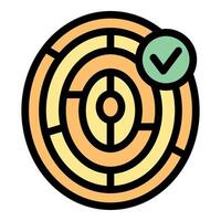 Round maze puzzle with check mark showing solution icon vector