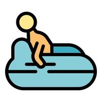 Man sitting in inflatable rubber boat icon color outline vector