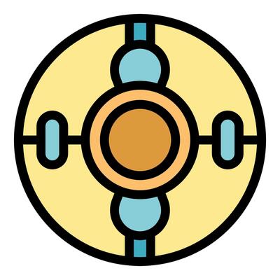 Round spaceship window showing planets in outer space