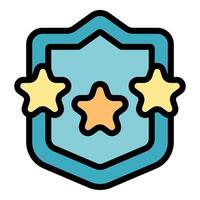 Blue badge with three stars showing quality assurance and satisfaction vector