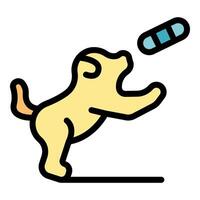 Happy puppy playing fetching bone toy icon vector