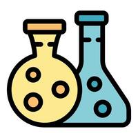 Laboratory glassware filled with colorful bubbling solutions vector