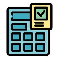 Modern calculator is showing check mark for correct financial operation vector