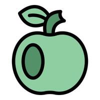 Green apple showing its cross section with seeds and leaf vector