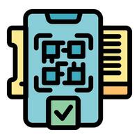 Smartphone scanning qr code validating boarding pass for travel vector