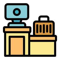 Airport security checkpoint with baggage scanner conveyor belt and computer monitor vector