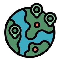 Cartoon globe showing multiple locations with pins vector