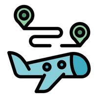 Airplane following flight path to destination with location pin symbol vector