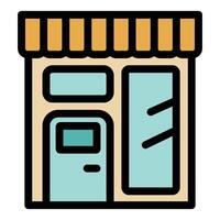Store front icon, shop exterior with large windows and awning vector