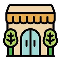 Small business building facade with canopy and trees vector