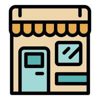 Small business storefront with awning and closed sign representing local commerce vector