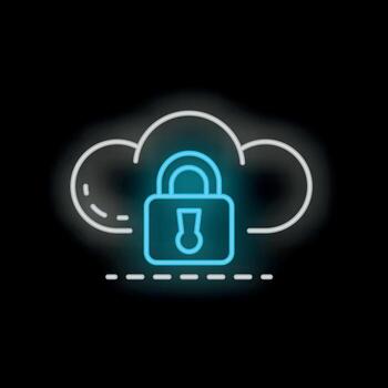 neón candado proteger nube informática sistema en negro antecedentes vector