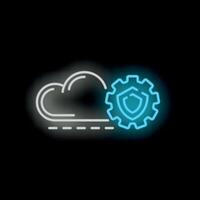 Neon icon of cloud computing security system protecting data vector