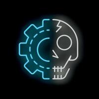 Neon skull and gear combining representing danger of artificial intelligence vector