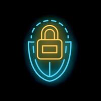 Neon cyber security shield protecting with padlock icon vector