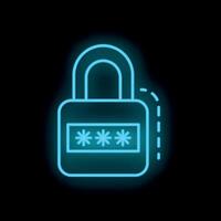 Neon padlock icon symbolizing password protection and security vector