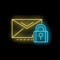 Neon icon of email envelope being secured with padlock vector