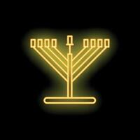 Neon yellow hanukkah menorah shining in the dark background vector