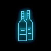 Neon sign showing two wine bottles glowing on black background vector