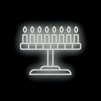 White neon glowing hanukkah menorah with nine candles on black background vector
