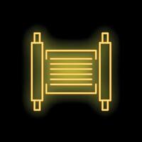 Yellow neon sign of ancient scroll on black background vector