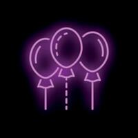 Neon sign showing three balloons tied together floating on black background vector