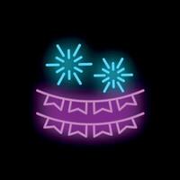 Neon sign of fireworks exploding over festive bunting for holiday celebration vector